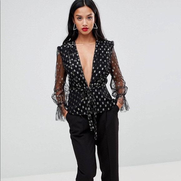 ASOS Tops - All over star print ruffle tea blouse